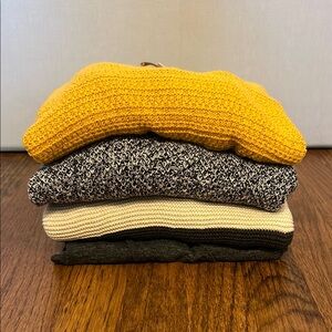 LOFT Medium Cozy Knit Sweater Bundle in Yellow, Black, Cream, and Gray